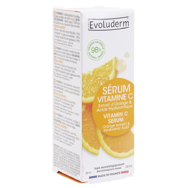 S&eacute;rum vitamine C Evoluderm extrait d'orange et acide hyaluronique 30ml