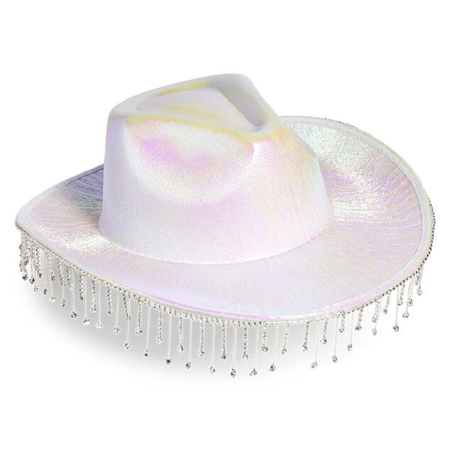 Chapeau de cowboy &agrave; franges rose ou blanc