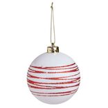 Boule de Noël blanche spirale rouge pailleté Ø8cm