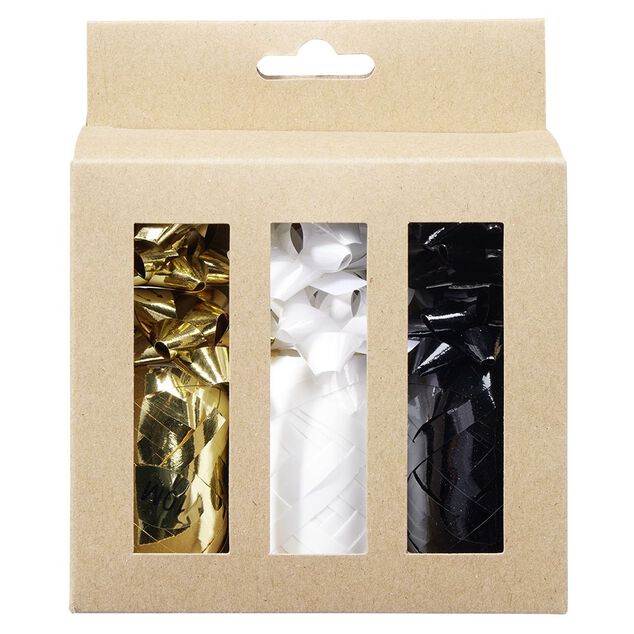 Noeud métallisé x9 avec bolduc x3 doré blanc noir