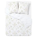 Parure de lit 2 personnes 240x220cm r&eacute;versible motif berb&egrave;re beige et blanc