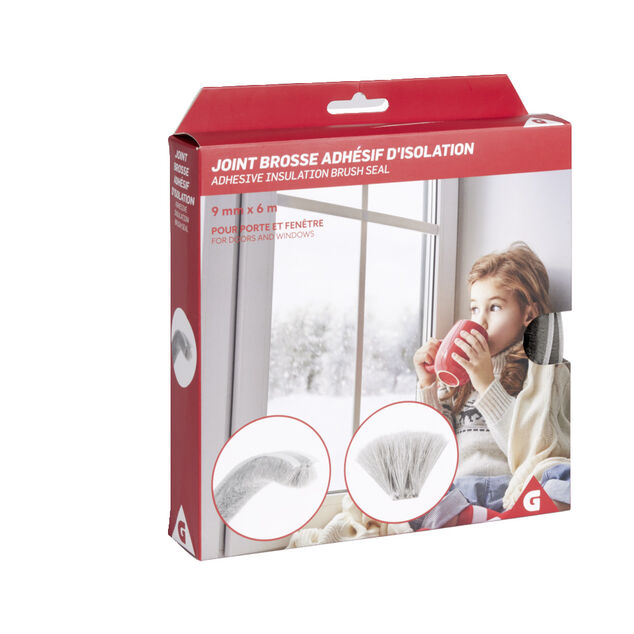 Joint brosse adh&eacute;sif d'isolation pour porte et fen&ecirc;tre 9mmx6m blanc