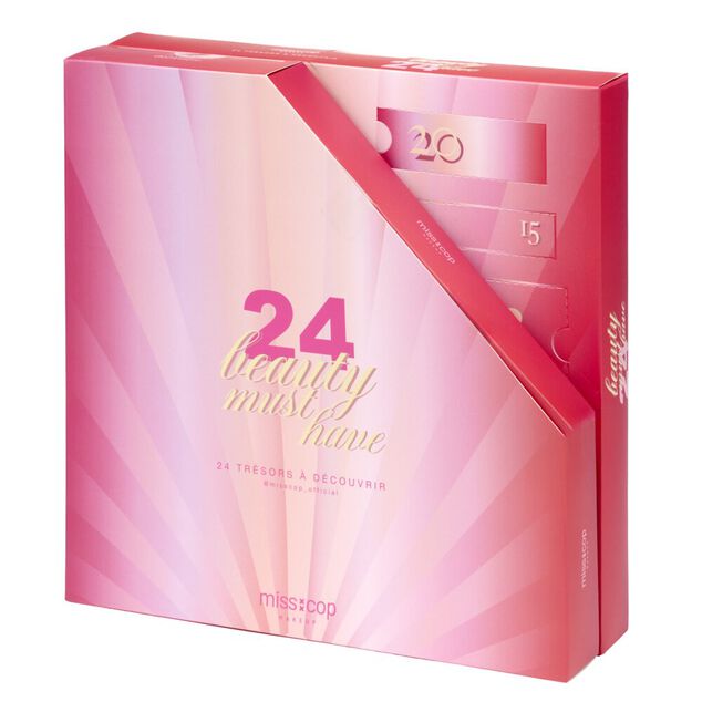 Calendrier de l'Avent 2026 cosm&eacute;tiques 24 cases ouverture portefeuille L13X2XH22 cm rouge et rose