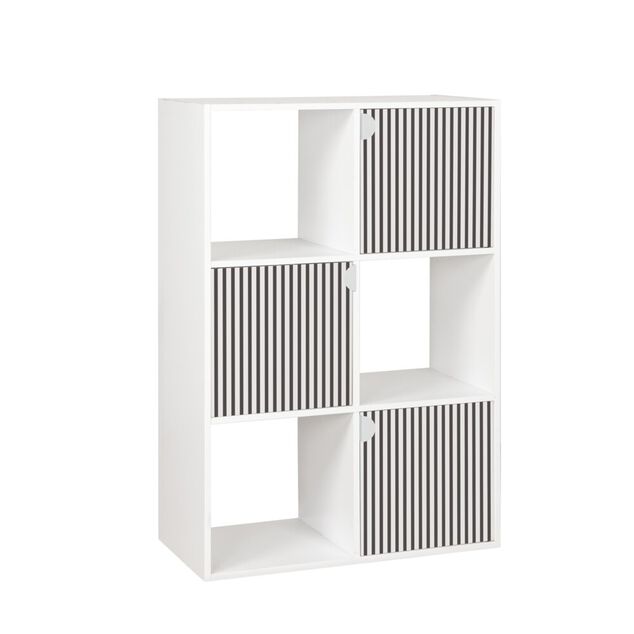 &Eacute;tag&egrave;re Adam 6 cases 3 portes en bois blanc L60xP29,5xH90cm