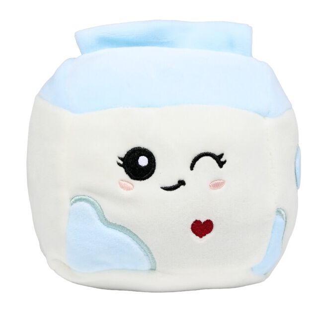 Peluche kawaii brique de lait blanche et bleue H11cm