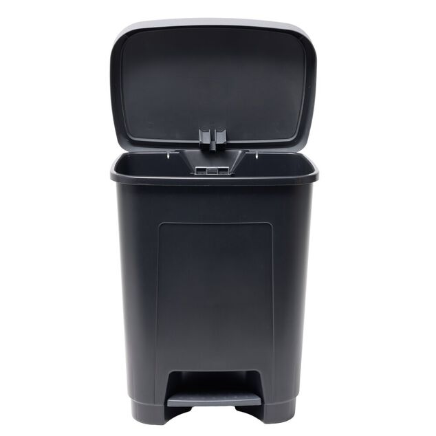 Poubelle &agrave; p&eacute;dale 25L plastique noir et gris 36x26,5xH45,5cm