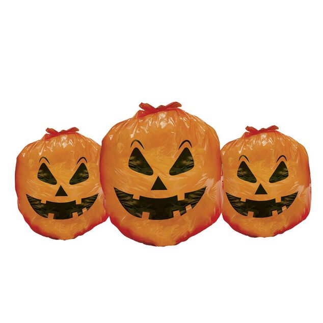Lot de 3 sacs Halloween d&eacute;coratifs &agrave; remplir t&ecirc;te de citrouille