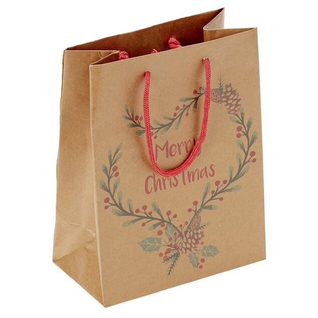 Sac cadeau papier recyclé certifié FSC® marron lanière rouge Taille M