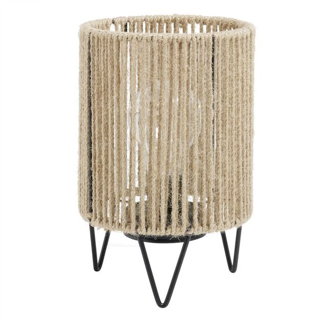 Lampe &agrave; poser corde naturelle pieds m&eacute;tal noir &Oslash;13xH21cm