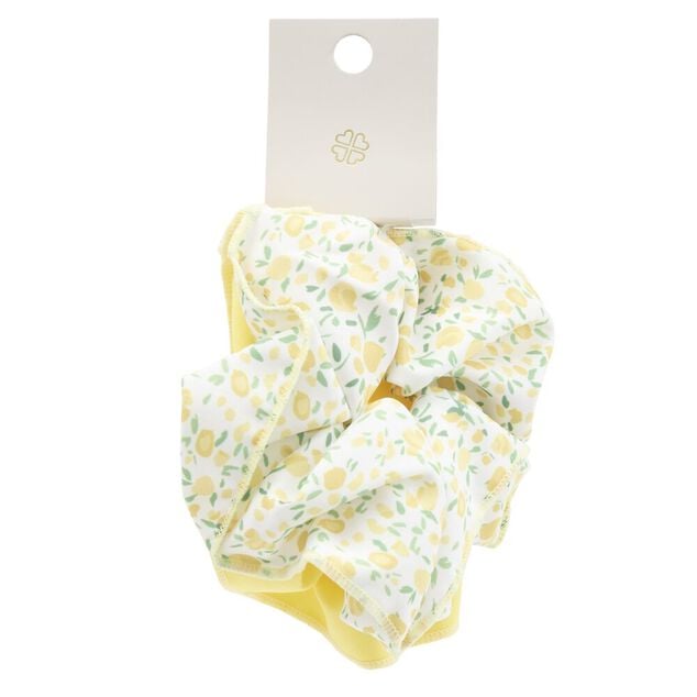Chouchou cheveux x2 tissu imprim&eacute; citron et uni jaune &Oslash;13cm