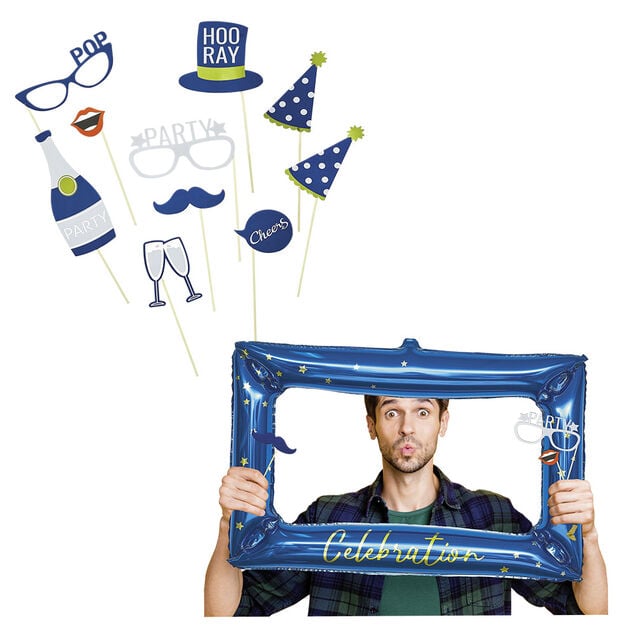 Ballon alu forme cadre photo avec accessoires photobooth 10 personnes