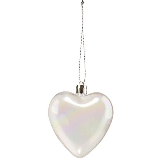 Suspension de No&euml;l Coeur blanc et transparent H7cm X6