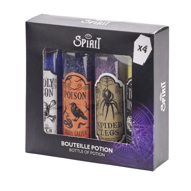 D&eacute;coration Halloween &agrave; poser Spirit bouteille potion x4 en verre &Oslash;3xH10cm