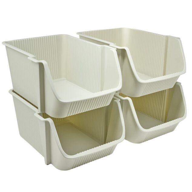 Tour de rangement 4 niveaux empilables 39X29XH25 cm (2 mod&egrave;les gris anthracite ou &eacute;cru)