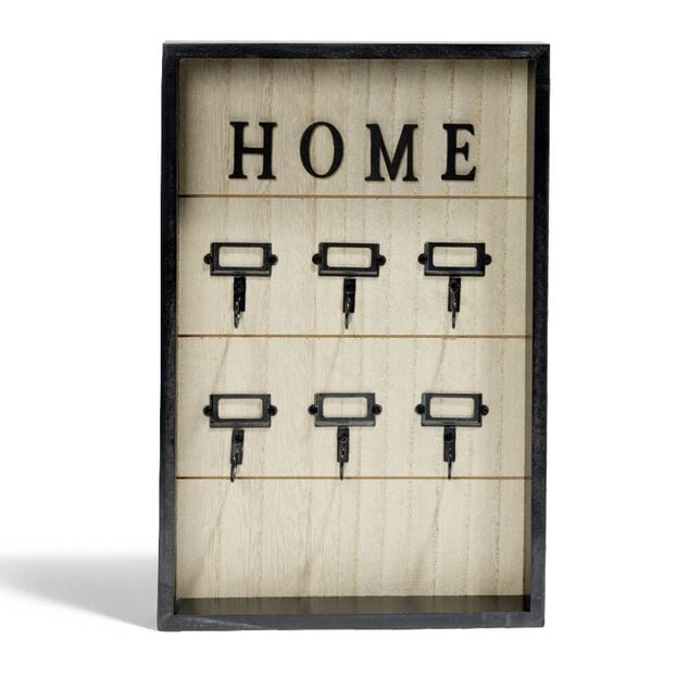 Bo&icirc;te &agrave; clefs MDF et m&eacute;tal beige et noir 30x20x3cm