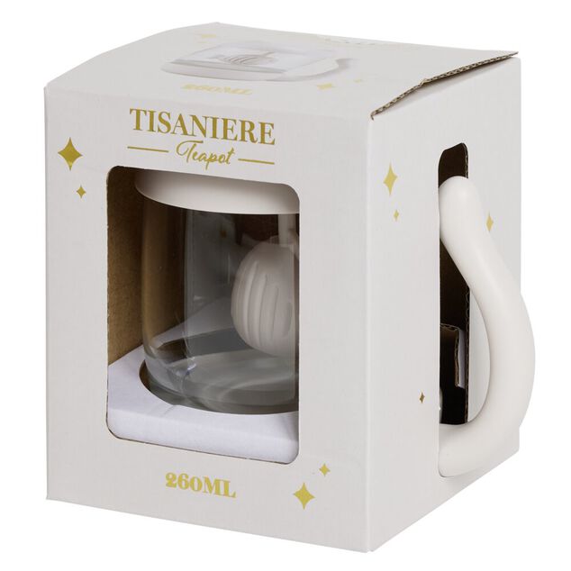 Tisanière 260ml en verre forme chat mignon blanc H11cm