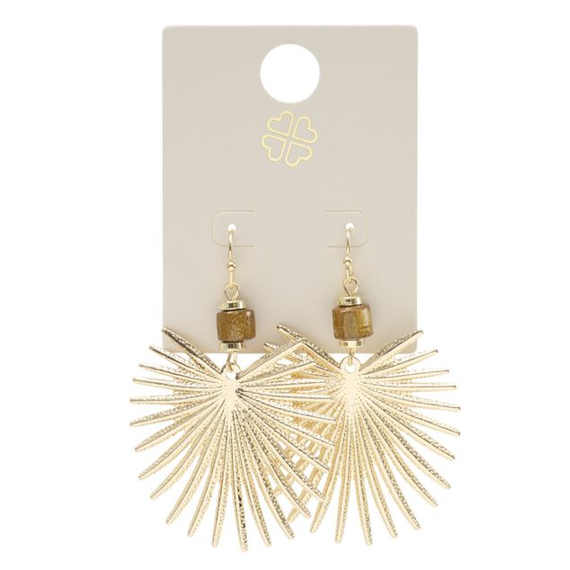 Boucles d'oreilles m&eacute;tal et bois feuille dor&eacute;es L4cm
