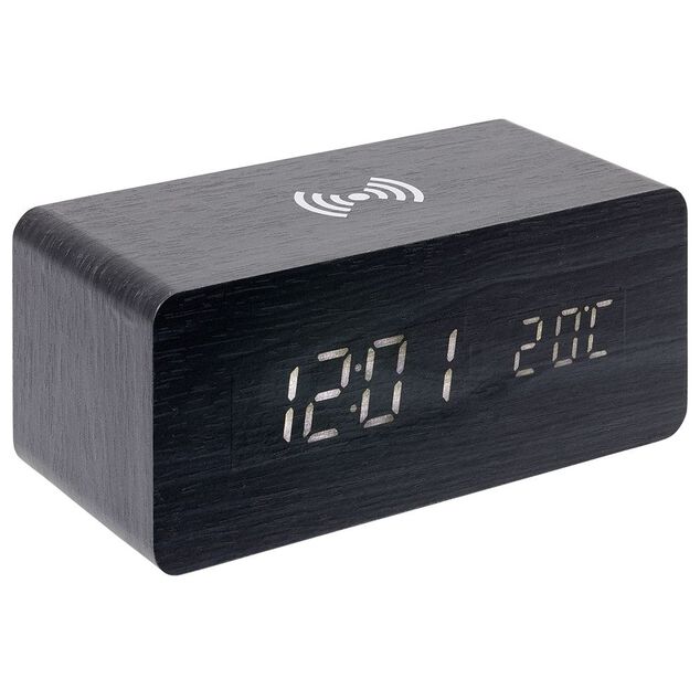 R&eacute;veil chargeur sans fil bois noir