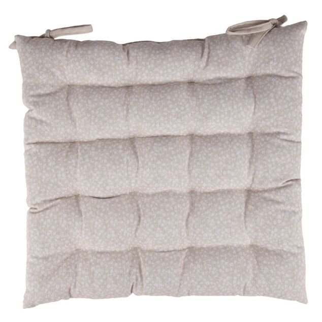 Galette de chaise carr&eacute;e motif botanique beige 40x40cm