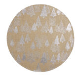 Set de table rond en jute naturel motifs sapins argent&eacute;s &Oslash;38cm