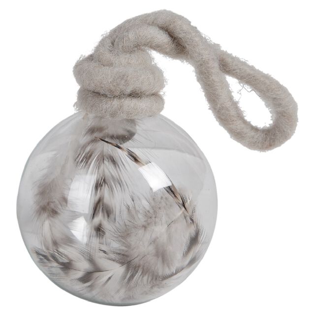 Boule de No&euml;l transparente avec plume &agrave; l&rsquo;int&eacute;rieur