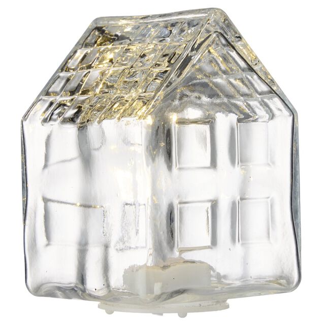 Maison d&eacute;co &agrave; poser &agrave; LED en verre 6,5x6,5xH9cm (4 mod&egrave;les)