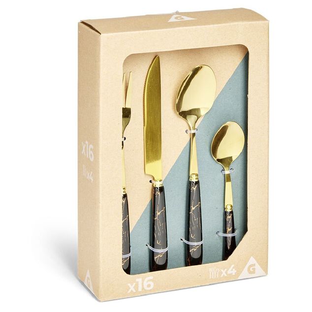 M&eacute;nag&egrave;re inox x16 dor&eacute; avec manche effet marbre