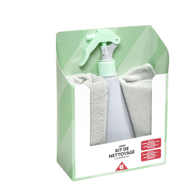 Kit de nettoyage bouteille &Oslash;7xH20cm avec 2 torchons 48x39cm et 30x30cm
