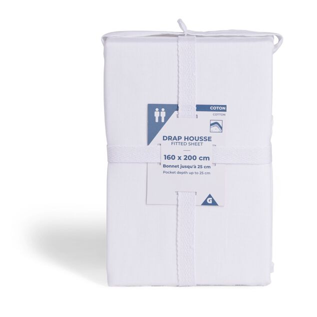 Drap housse 160x200cm 100% coton blanc