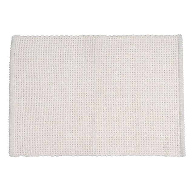 Tapis salle de bain rectangulaire polycoton quadrill&eacute; beige 45x70cm