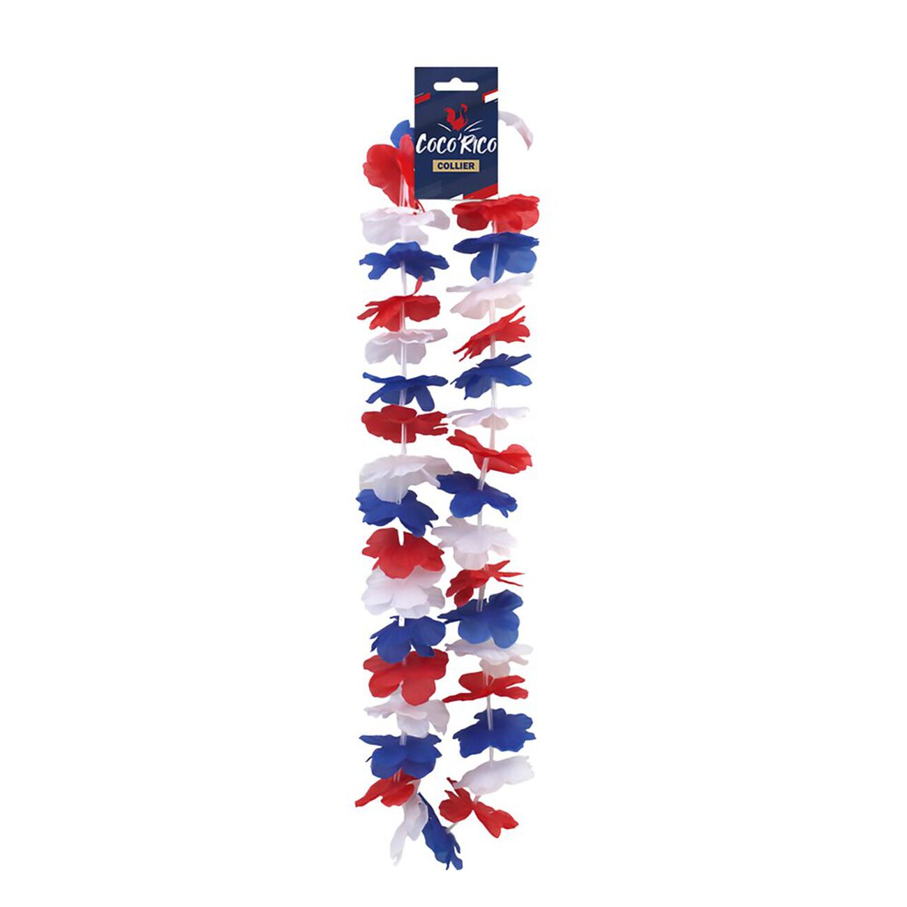 Collier Hawaï fleurs tricolore bleu blanc rouge supporter de la France