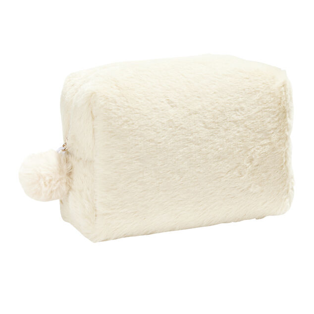 Pochette &agrave; cosm&eacute;tiques fausse fourrure rose ou beige 19x9xH12cm