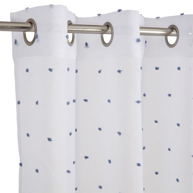 Voilage blanc avec pompons bleus 100% polyester 140x240cm
