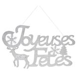 Plaque Joyeuses Fêtes Argentée L60 x H 28 cm