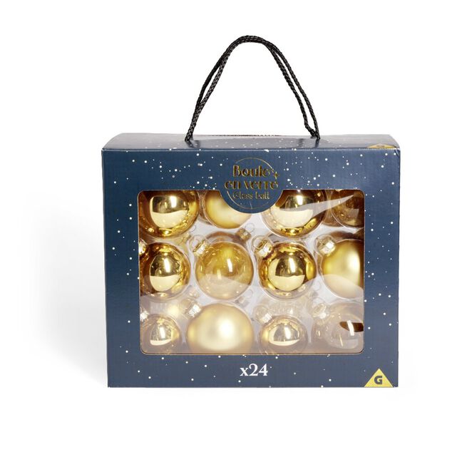 Coffret de 24 boules de No&euml;l (3 mod&egrave;les)