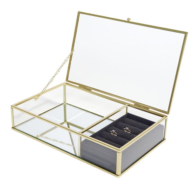 Bo&icirc;te &agrave; bijoux m&eacute;tal et verre 23x14,5xH5cm (2 mod&egrave;les dor&eacute; ou noir)