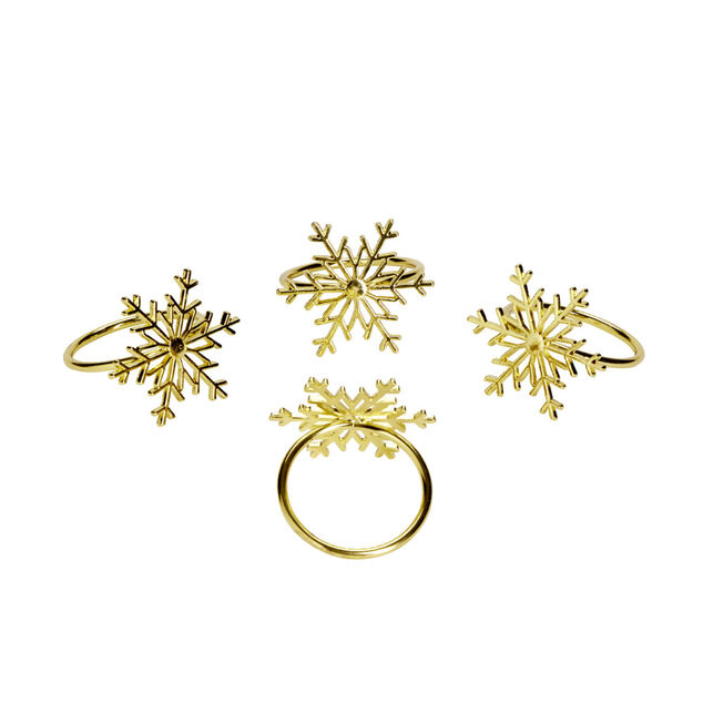 Rond de serviette x4 en m&eacute;tal dor&eacute; forme flocon de neige