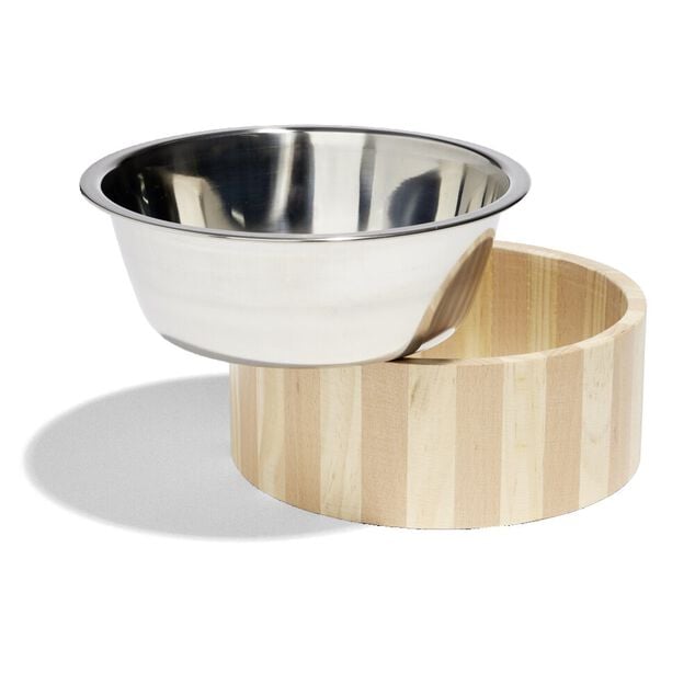 Gamelle pour chien inox et bois 1,75L