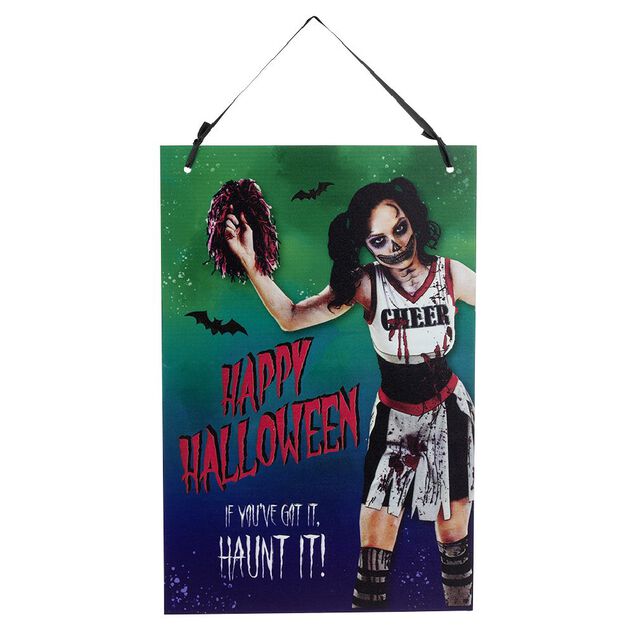 Pancarte Halloween bal de promo zombie &agrave; suspendre m&eacute;tal
