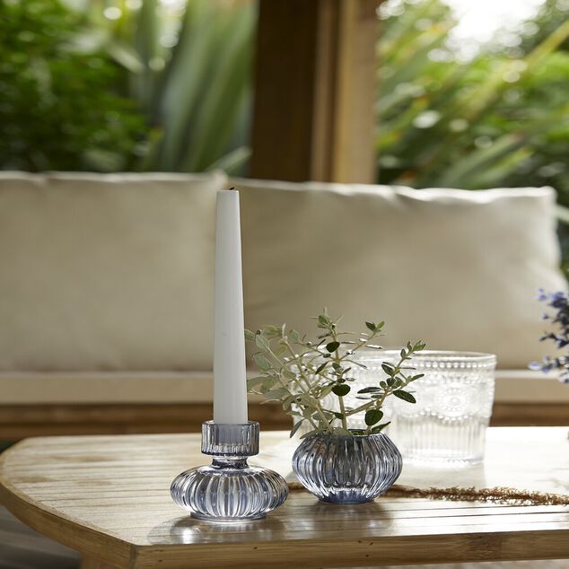 Bougeoir verre bleu Ø7,5xH9cm