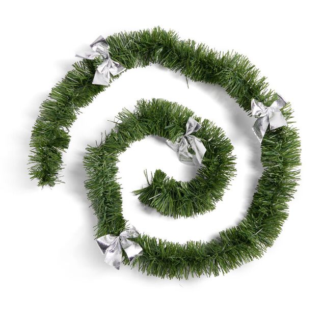 Guirlande de no&euml;l artificielle verte avec noeud argent&eacute; L2M