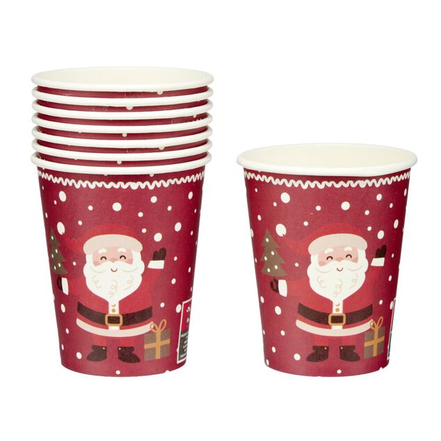 Gobelet en papier X8 pcs imprimé Père Noël L8XH5 cm rouge