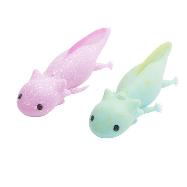 Lot de 2 jouets &agrave; catapulter axolot gluant rose et vert
