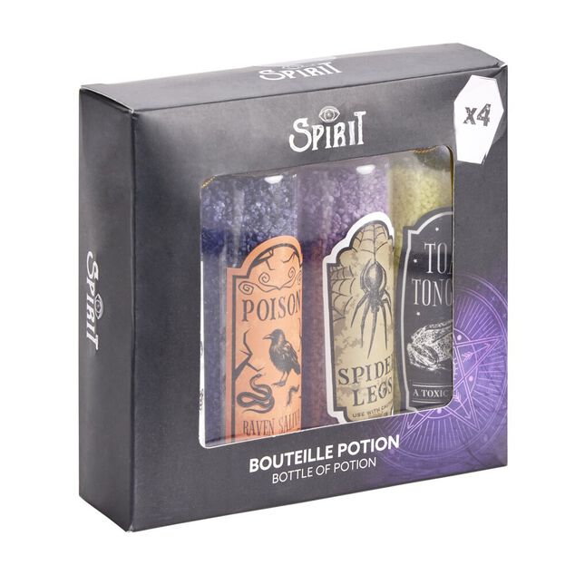 D&eacute;coration Halloween &agrave; poser Spirit bouteille potion x4 en verre &Oslash;3xH10cm