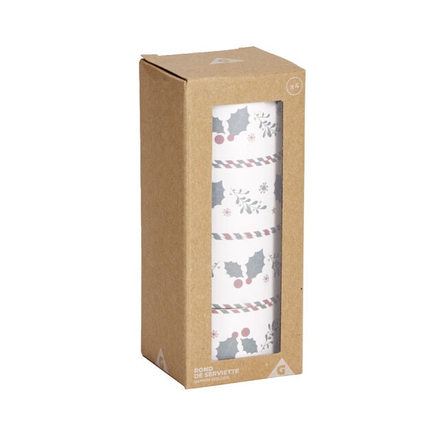 Rond de serviette en zinc motif houx &Oslash;5cm 4 pi&egrave;ces