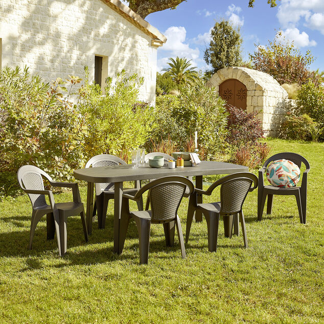 Fauteuil de jardin monobloc Viva plastique dossier tress&eacute; gris 53xP56xH80cm