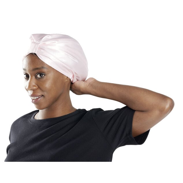 Bonnet de nuit satin&eacute; rose anti-frisottis 15x17cm