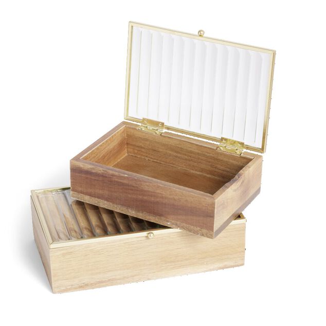 Bo&icirc;te bois d'acacia et verre taille L 18x10x5,3cm