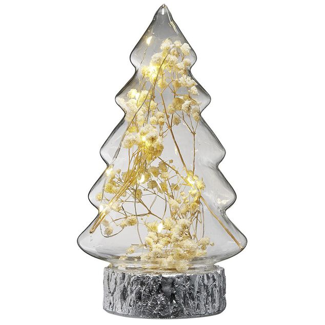 Sapin en verre lumineux 10 LED blanc chaud H21,5 cm