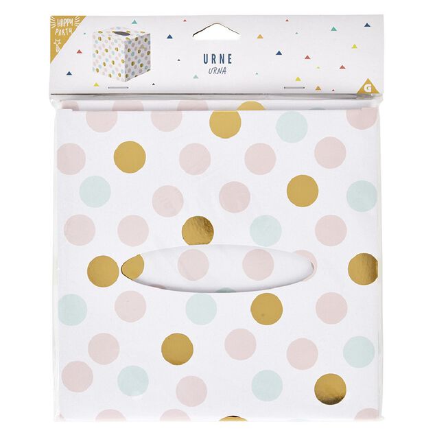 Urne d'anniversaire &agrave; poids de couleur rose, vert et dor&eacute; en carton